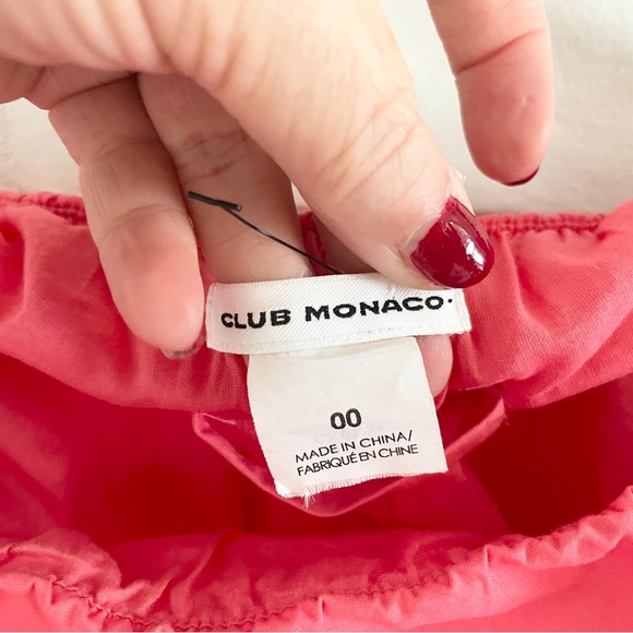 Club Monaco Statement Off-Shoulder Crisp Poplin Cotton Ruffle Micro Dress Coral - Picture 6 of 9
